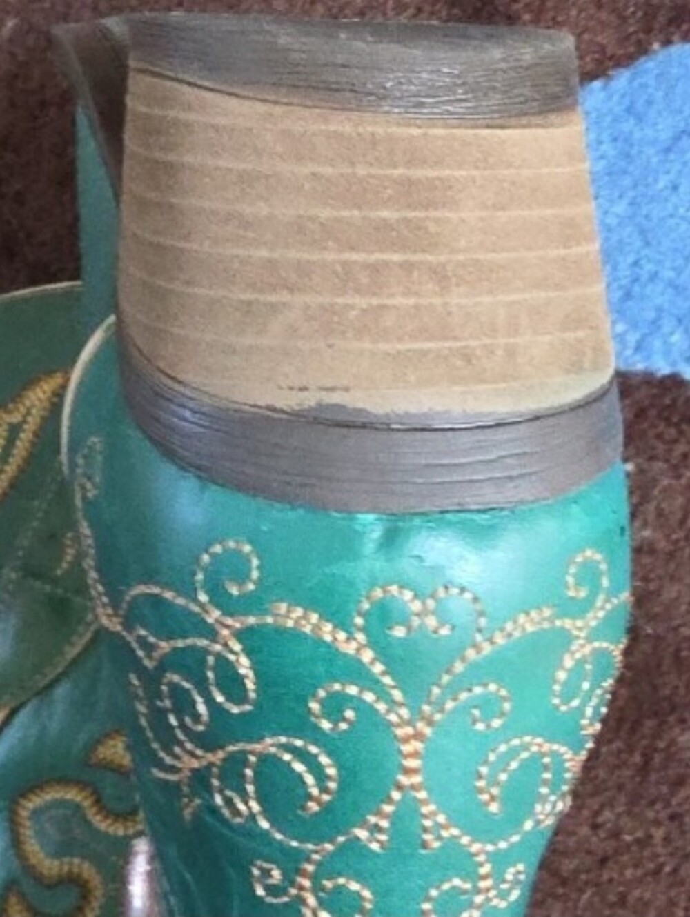 Turquoise Embroidered Western Heeled Boots - Picture 9 of 9